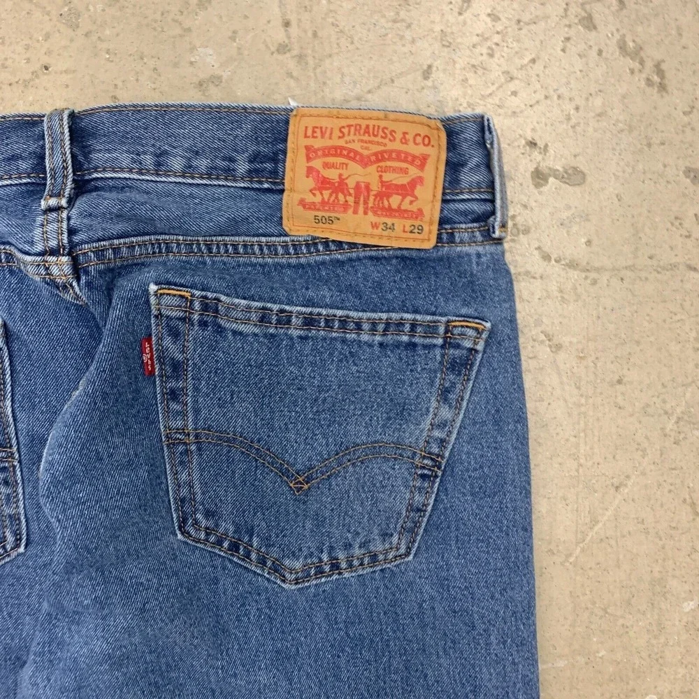 Levis 505 Jeans Mens 34x29 Pants Blue Straight Leg Medium Wash Denim Fits 36x29